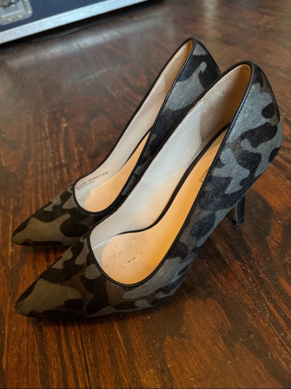 Cole Haan Gray and Black Camouflage Real Fur Pointed-Toe Pumps